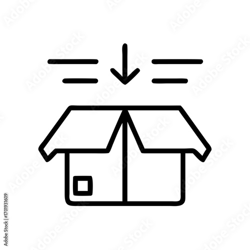 Box icon with downward arrow symbolizing delivery or packaging  