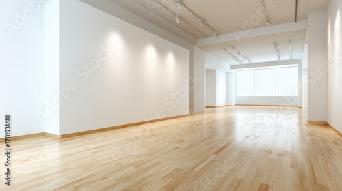 Wallpaper Mural Bright and Minimalist Gallery Space with White Walls and Natural Wood Flooring for Art Exhibitions Torontodigital.ca