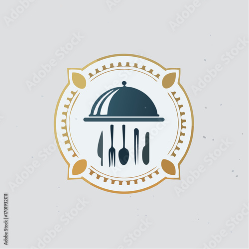 Restaurant Logo With Utensils And Cloche In Circle Frame