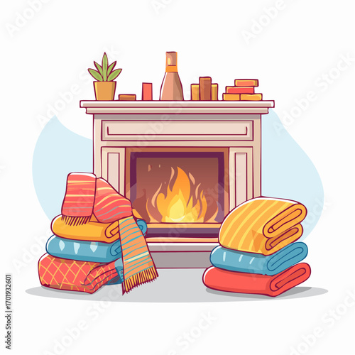 Cozy Pixel Art Fireplace Scene With Warm Blankets