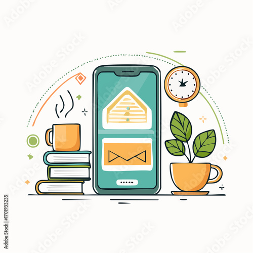 Mobile Device with Email and Home Icons on Green Screen