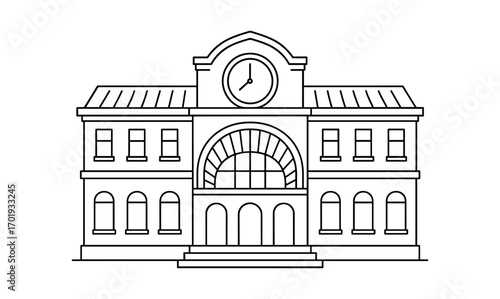 Grand railway station outline for architectural illustration and design
