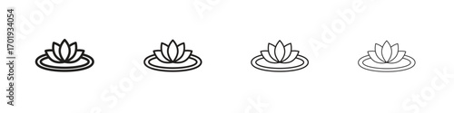 Water lily icons. thin line symbols in strokes