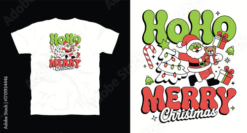 HOHO Merry Christmas new typography t shirt vector design print , Christmas t shirt design, tee print, t-shirt design, Christmas Joy, Poster, Gift print