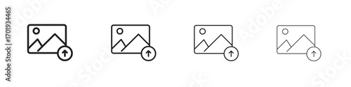 Upload photo icons. thin line symbols in strokes