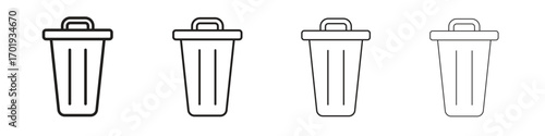 Trash icons. thin line symbols in strokes