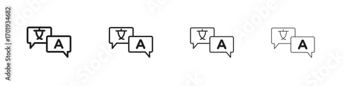 Translation icons. thin line symbols in strokes