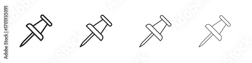 Thumbtack icons. thin line symbols in strokes