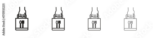 Take away food icons. thin line symbols in strokes