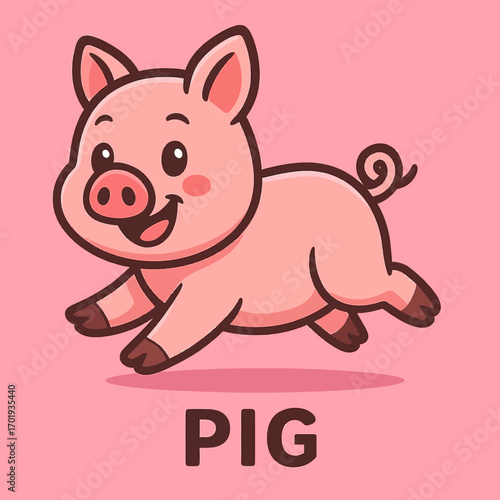 illustration of a playful pig with a rounded body