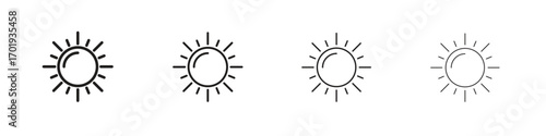 Sun icons. thin line symbols in strokes