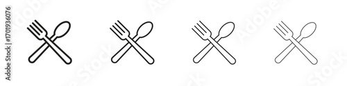 Spoon and Fork icons. thin line symbols in strokes