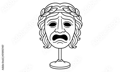 Greek theater mask illustration for drama and arts design featuring classic tragedy expression
