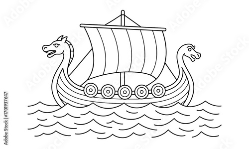 Viking longship adventure illustration for nautical art enthusiasts and historical design