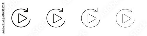 Replay icons. thin line symbols in strokes