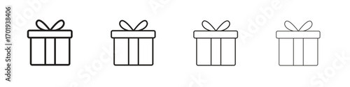 Present box icons. thin line symbols in strokes