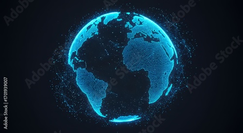 Digital network globe with data connections, futuristic IT concept, isolated PNG style