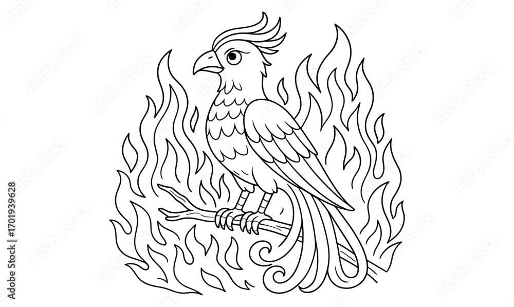 Obraz premium Majestic phoenix coloring page for relaxation and creativity