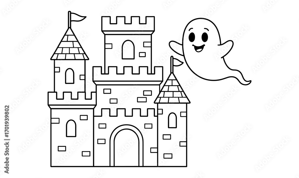 Fototapeta premium Ghostly castle adventure illustration for halloween fun and decoration