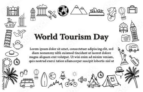 World tourism day with watercolor orange vintage background texture