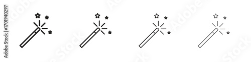 Magic wand icons. thin line symbols in strokes