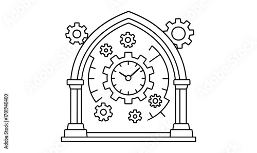 Vector illustration of a time gate with clock and gears for design use