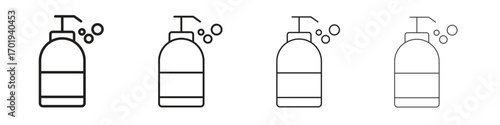 Liquid soap bottle icons. thin line symbols in strokes
