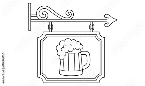 Vintage tavern sign with beer mug for coloring book design and creative art projects