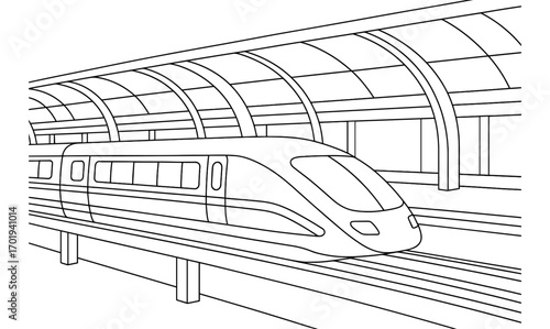 Modern maglev train station design illustration for transportation projects and architectural planning