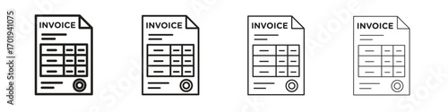 Invoice icons. thin line symbols in strokes