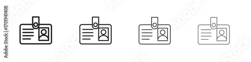 ID badge icons. thin line symbols in strokes
