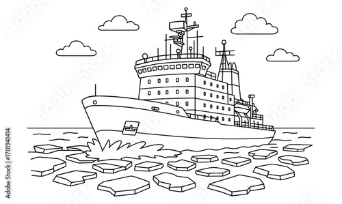 Icebreaker ship navigating arctic waters for exploration and adventure design