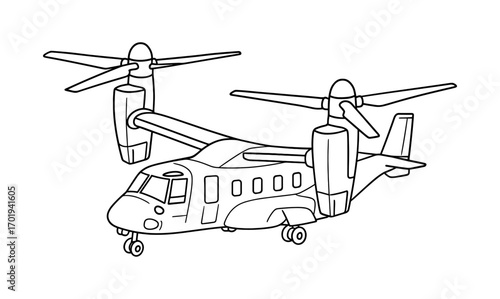 Outline illustration of a tilt rotor aircraft design for aviation enthusiasts