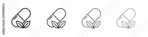 Herbal capsule icons. thin line symbols in strokes
