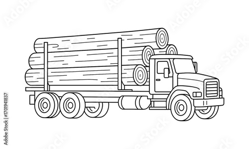 Log truck coloring page for kids - simple and fun educational activity