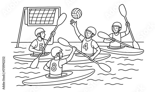 Kayak polo team playing match in water sports concept illustration for design and education