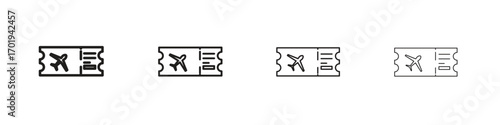 Flight tickets icons. thin line symbols in strokes