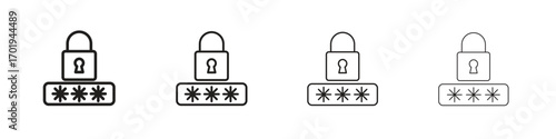 Code lock icons. thin line symbols in strokes