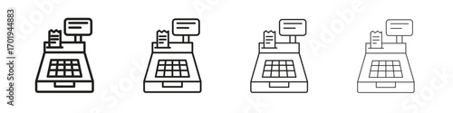 Cash register icons. thin line symbols in strokes