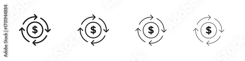 Cash flow icons. thin line symbols in strokes