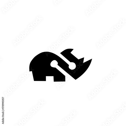 A striking monochrome image of a rhinoceros, designed with a modern, technological feel. This powerful icon is perfect for logos and branding related to technology or data.
