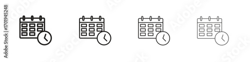 Calendar clock icons. thin line symbols in strokes