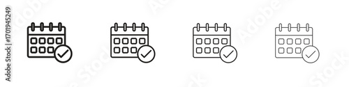 Calendar check icons. thin line symbols in strokes