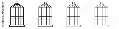 Bird cage icons. thin line symbols in strokes