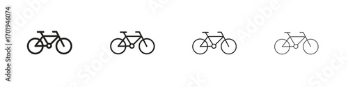 Bicycle icons. thin line symbols in strokes