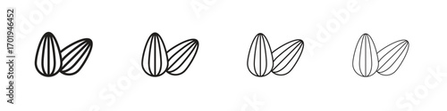 Almond icons. thin line symbols in strokes