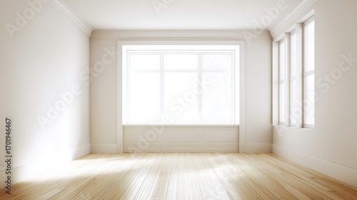 Wallpaper Mural Bright Empty Room Interior with Large Windows and Wood Flooring, Ideal for Design Mockups Torontodigital.ca