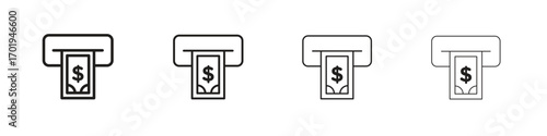atm cash icons. thin line symbols in strokes