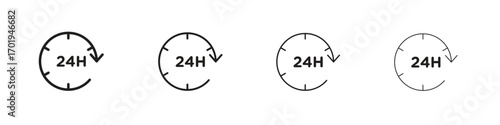 24 Hour time icons. thin line symbols in strokes