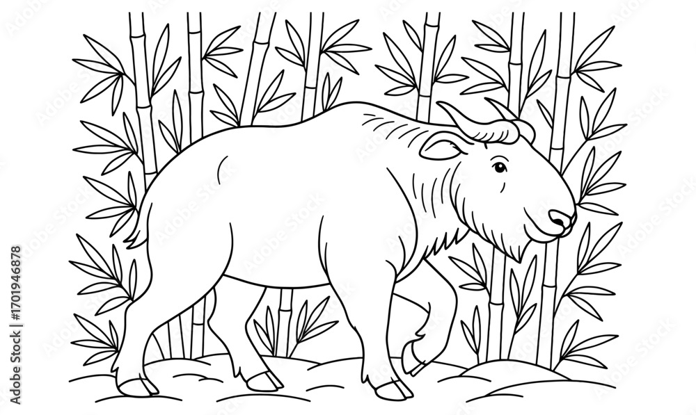 Naklejka premium Takin among bamboo illustration for nature and wildlife enthusiasts